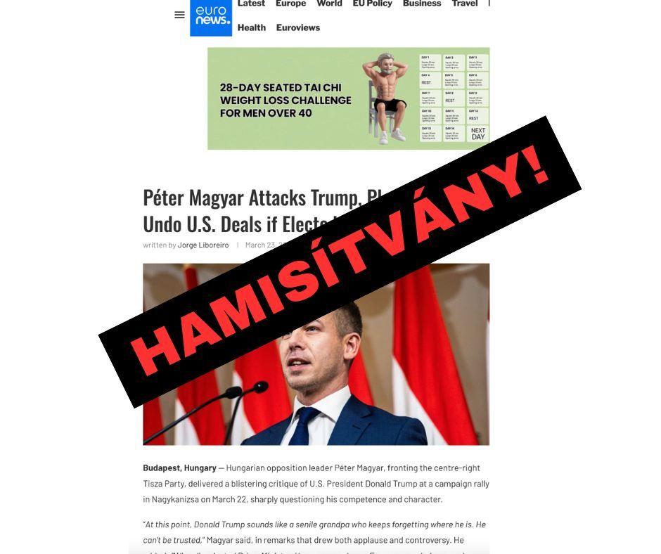 Lejárató cikk jelent meg Magyar Péterről, meghamisították a Euronews oldalát